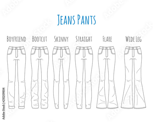 Jeans pants collection, sketch vector illustration.