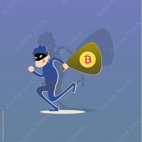 Bitcoin hacked concept of Crypto currency. Cartoon Vector photo