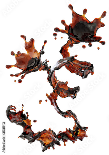 Alcohol  cola  coffee liquid splashes with droplets isolated. 3D illustration