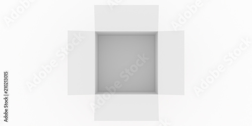 Closeup of white open box isolated on white background  3D rendering