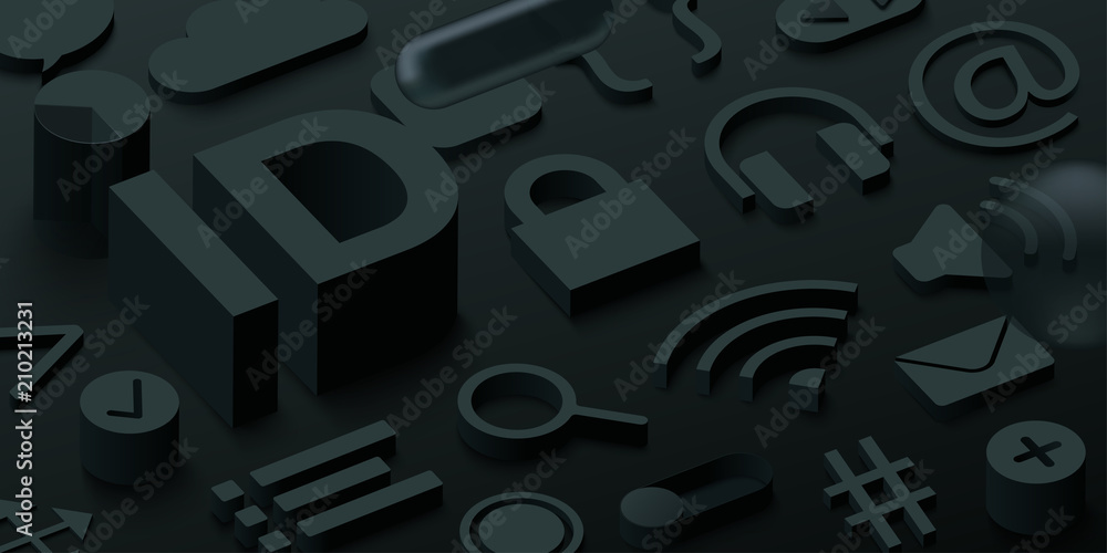Black 3d ID background with web symbols.