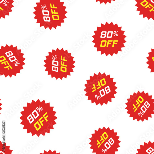 Discount sticker icon seamless pattern background. Business concept vector illustration. Sale tag promotion 80 percent discount symbol pattern.