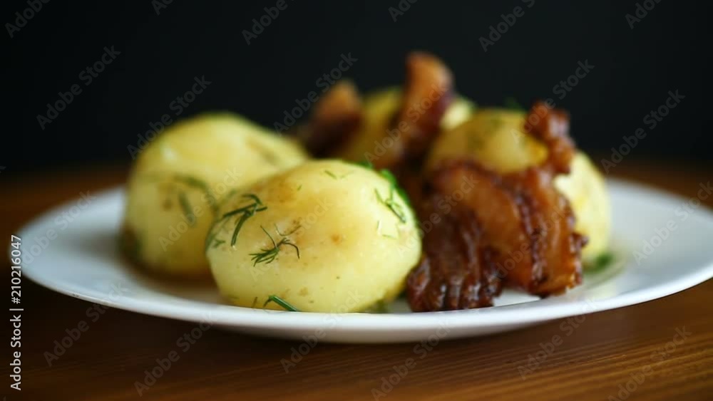 potato young boiled with fried bacon potato young boiled with fried bacon