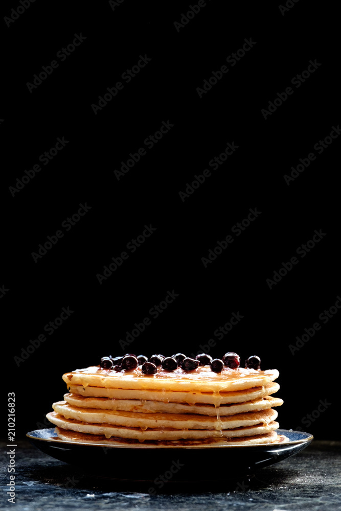 custom made wallpaper toronto digitalStack of pancakes with black currant berries and honey.