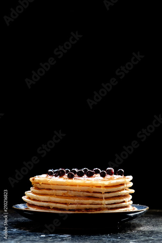 Wallpaper Mural Stack of pancakes with black currant berries and honey. Torontodigital.ca
