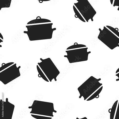 Cooking pan icon seamless pattern background. Business concept vector illustration. Kitchen pot saucepan symbol pattern.