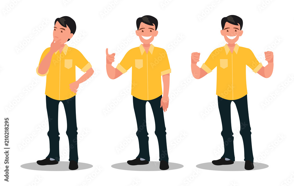 Set of characters. The man thinks, finds a solution and rejoices. Set of characters. The man thinks, finds a solution and rejoices.