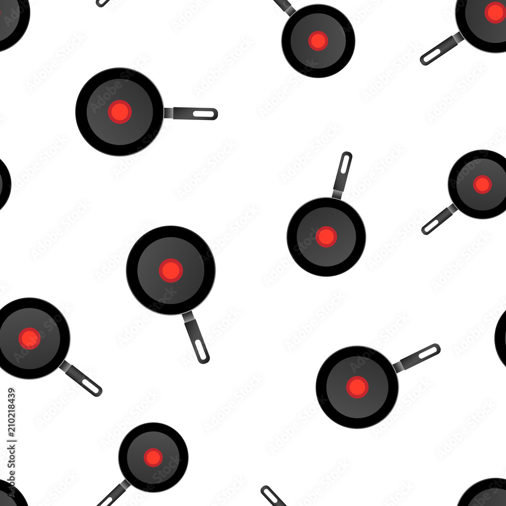 Realistic frying pan icon seamless pattern background. Business concept vector illustration. Skillet kitchen symbol pattern.