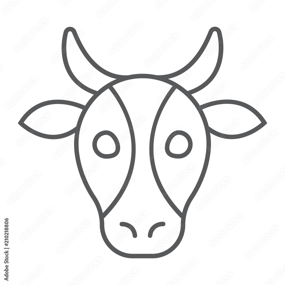 Cow thin line icon, animal and zoo, cattle sign vector graphics, a linear pattern on a white background, eps 10. Cow thin line icon, animal and zoo, cattle sign vector graphics, a linear pattern on a white background, eps 10.