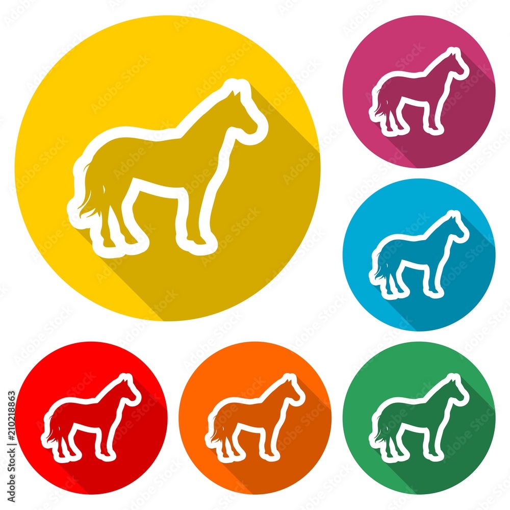 Horse silhouette icon, color icon with long shadow