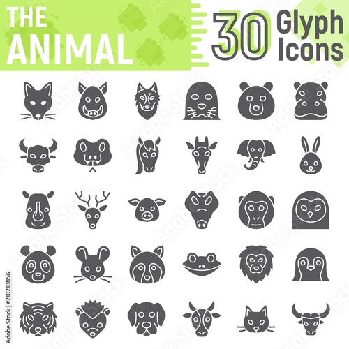 Animal glyph icon set  beast symbols collection  vector sketches  logo illustrations  farm signs solid pictograms package isolated on white background  eps 10.