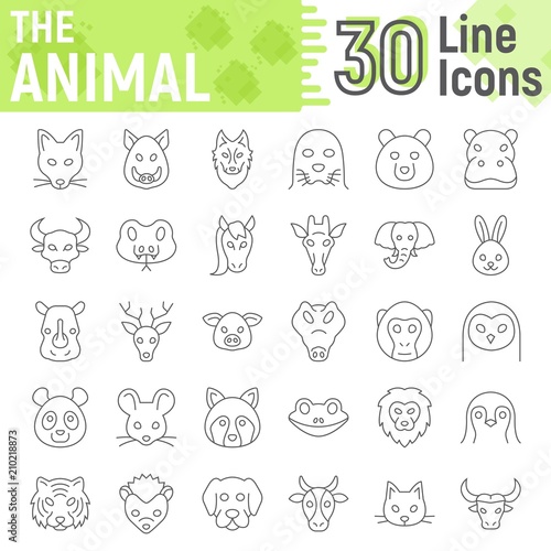 Animal thin line icon set  beast symbols collection  vector sketches  logo illustrations  farm signs linear pictograms package isolated on white background  eps 10.