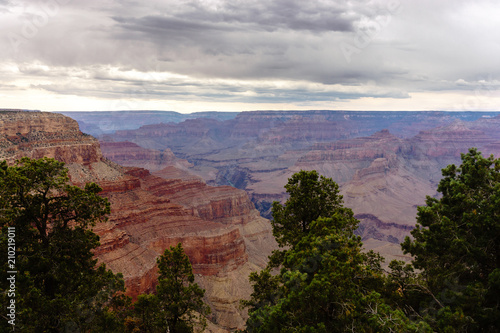 The view over Grand Canyon South Rim on a cloudy day © Raluca