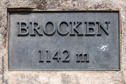 Elevation sign on top of the Brocken, Harz Mountains, Germany