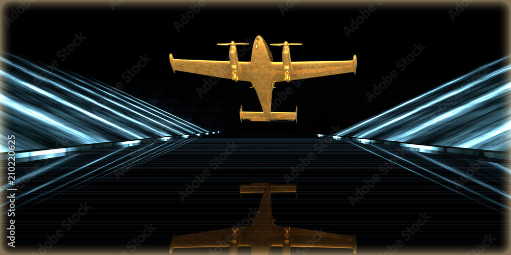 3d rendering of a golden object inside a futuristic road 3d rendering of a golden object inside a futuristic road