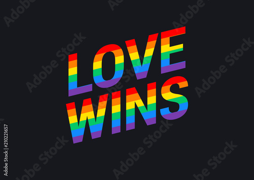 Love wins - Pride month rainbow flag typography with pride rainbow - vector illustration for pride month event celebration