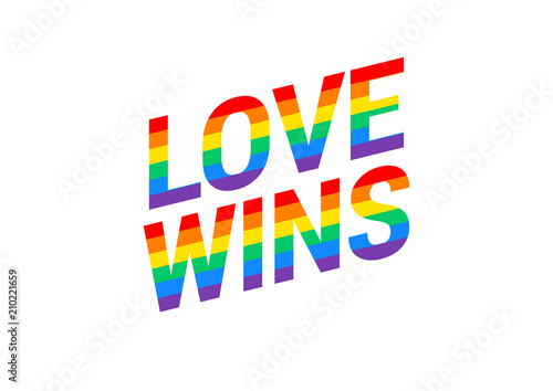 Love wins - Pride month rainbow flag typography with pride rainbow - vector illustration