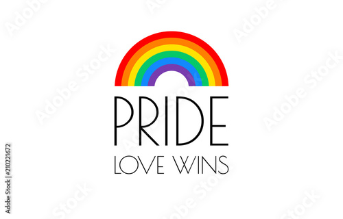 Pride love wins text and rainbow flag vector illustration