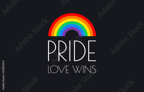 Pride love wins text and rainbow flag vector illustration