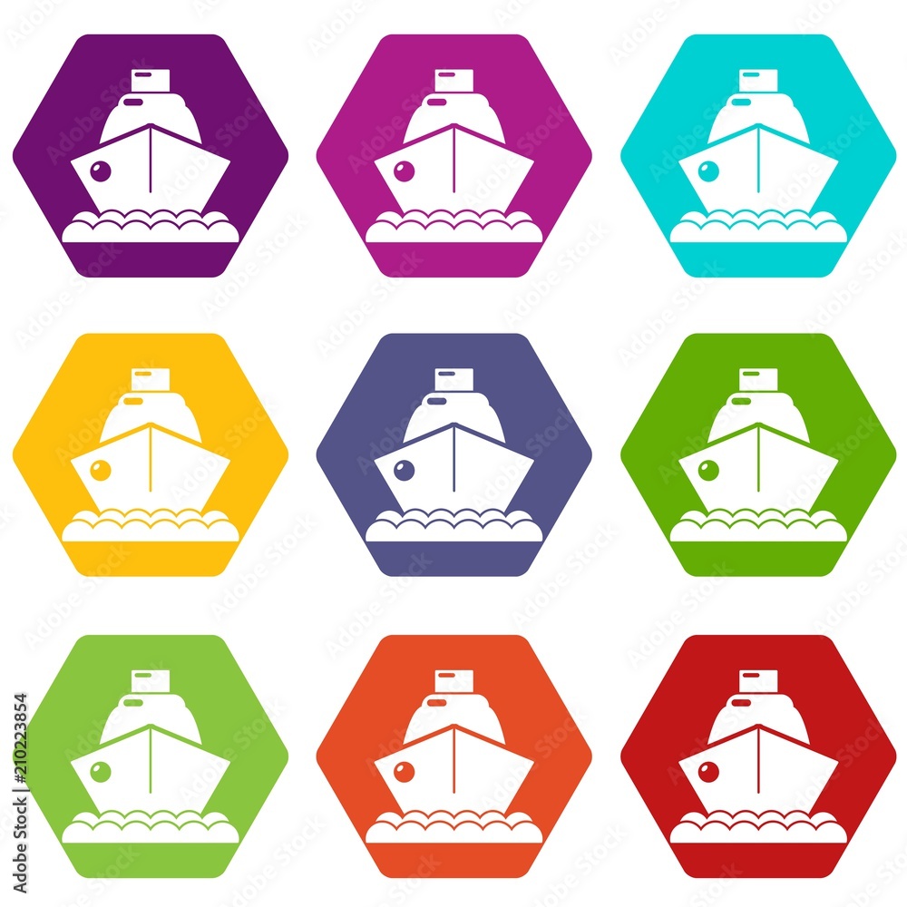 Cruise ship icons 9 set coloful isolated on white for web Cruise ship icons 9 set coloful isolated on white for web