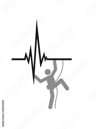 puls herzschlag frequenz logo figur symbol bergsteiger klettern berge hoch sport hobby freizeit climbing aufstieg sicherheitsseil silhouette schwarz umriss photo