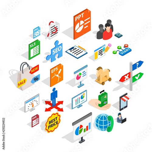 Data storage icons set. Isometric set of 25 data storage vector icons for web isolated on white background