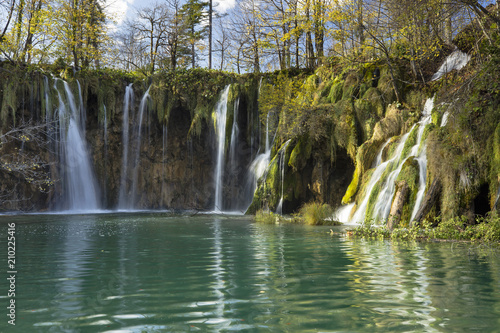 emerald lagoon of waterfalls in Croatia