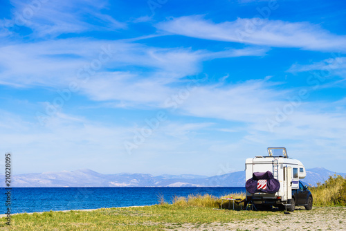 Camper car on beach. Travel