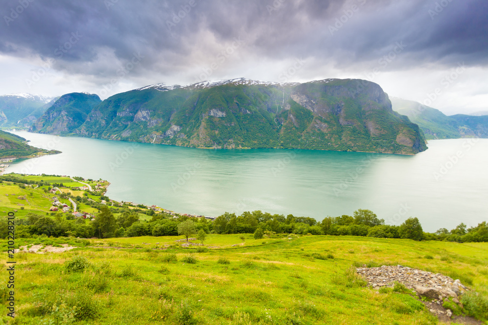 Aurland fjord from Stegastein view point, Norway