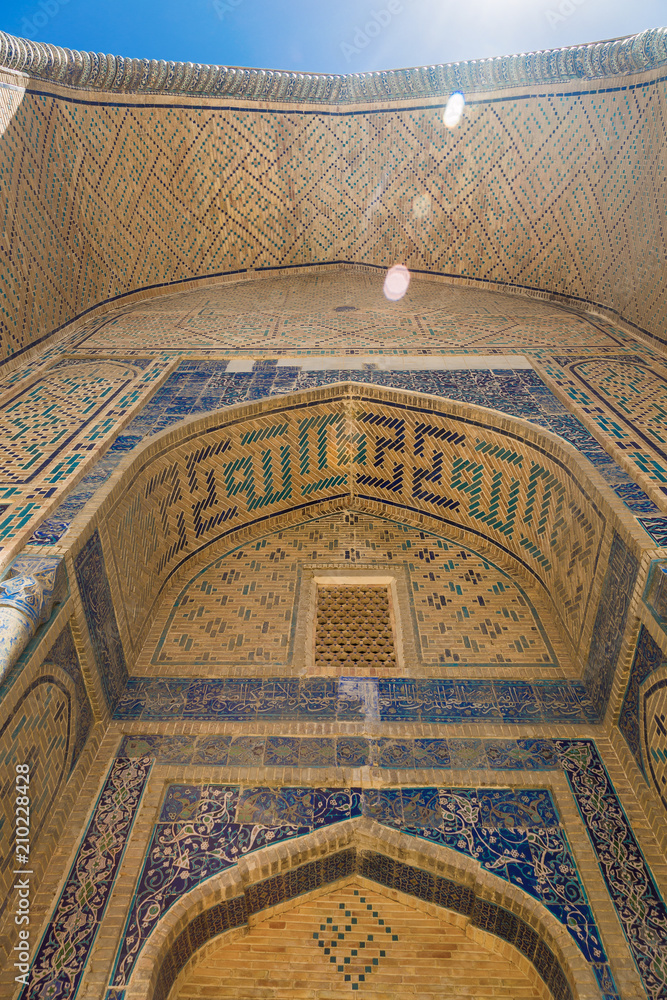 Beautiful ceiling of the Mosque of the Barber in Bukhara, Uzbekistan.