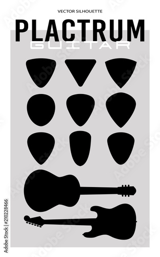 Plectrum pick guitar vector silhouette set
