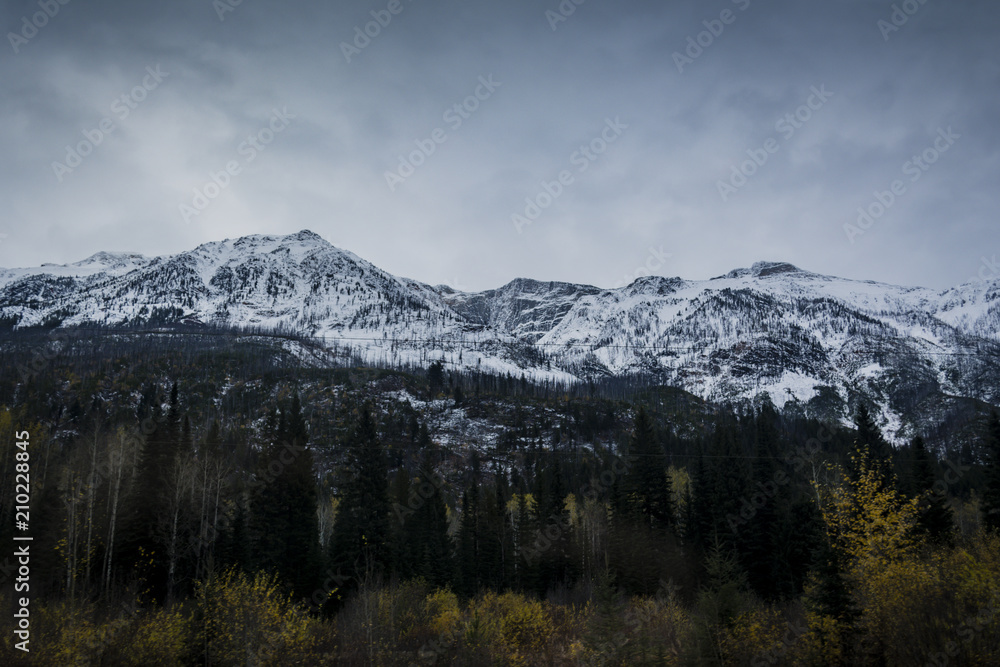 Rocky Mountains snow covered in autumn