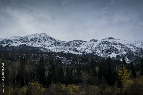 Fototapeta Naklejka Na Ścianę i Meble -  Rocky Mountains snow covered in autumn
