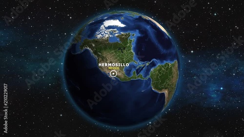 MEXICO HERMOSILLO ZOOM IN FROM SPACE photo