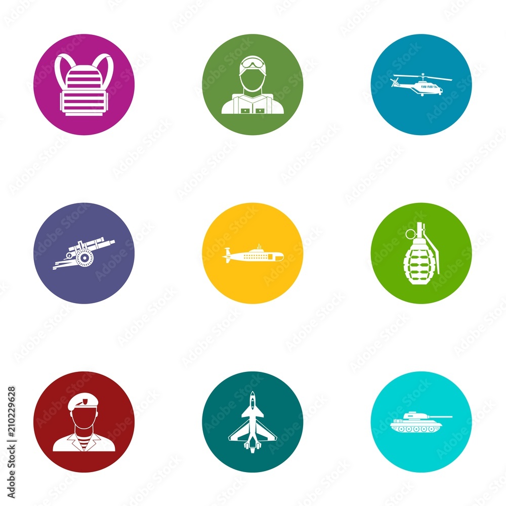 Fate of the military icons set. Flat set of 9 fate of the military vector icons for web isolated on white background