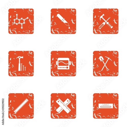 Composite material icons set. Grunge set of 9 composite material vector icons for web isolated on white background