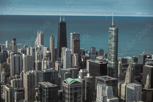 Downtown Chicago Skyline With Lake Michigan On A Warm Summer Day