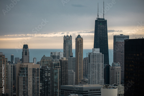 Chicago Skyline And Lake Michigan During A Beautiful Morning Sunrise