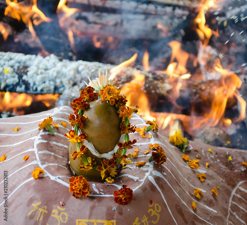fire ceremony with offers of only vegetable origin during Guru Purnima