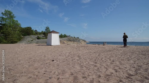 Timelapse at Hanko beach with iconic changing room