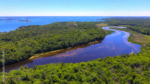 Aerial View of a Creek and a River in Summer
