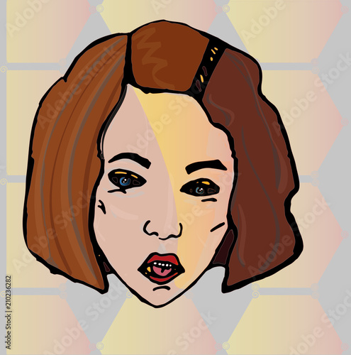 tongue protruding  face of a human maiden vektor