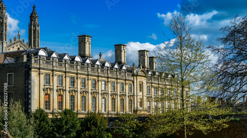 Panoramic view of Clare's college at beautiful sunny day in Cambridge, England