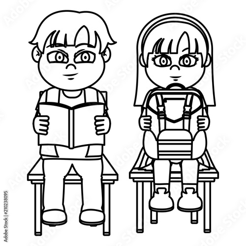 line boy and gril sitting chair with utensils