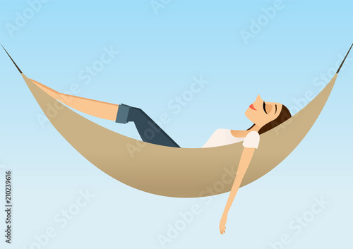 Vector illustration of a woman relaxing in a hammock