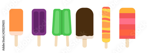 Vector illustration of a set of six popsicles