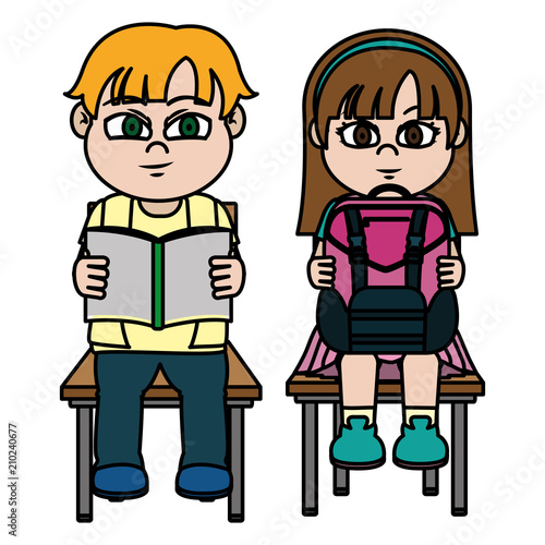color boy and gril sitting chair with utensils
