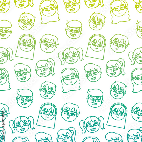 degraded line happy children heads wth hairstyle background
