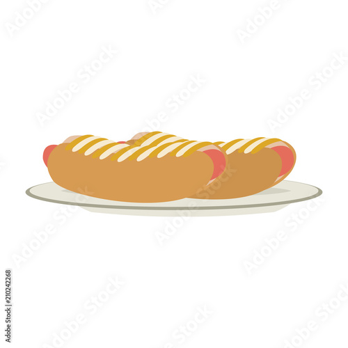 Hot dogs on dish vector illustration graphic design