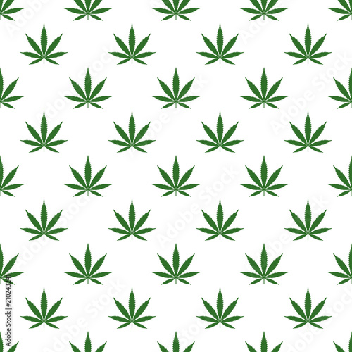 Seamless pattern with marijuana leaf. Cannabis background. Pattern can be used for fabric design, wallpaper, wrapping papers. Isolated vector illustration.
